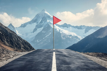 Asphalt Road to Snowy Mountain Peak Illustration