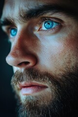 Fototapeta premium Portrait of a person with distinctive blue eye color