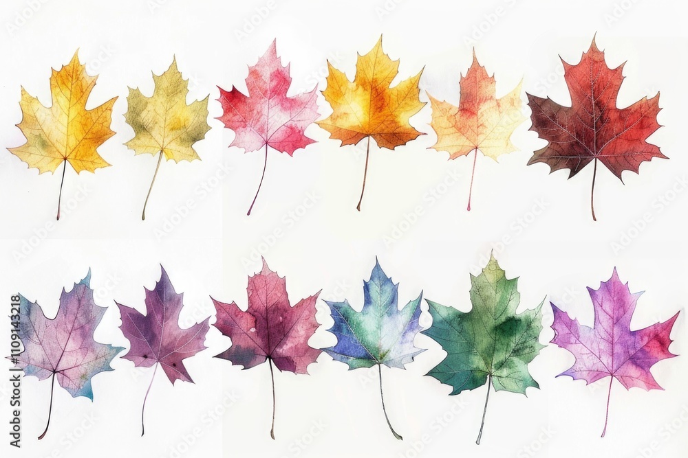 Poster a selection of maple leaves with various shades of color