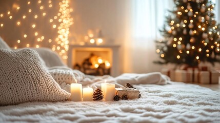 Empty White Wood Table Top with Abstract Warm Living Room Background
