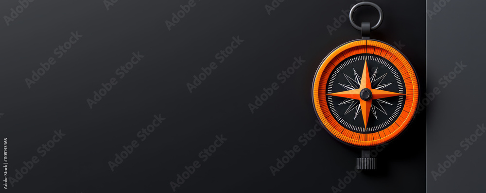 Poster minimalistic compass with orange design on dark background