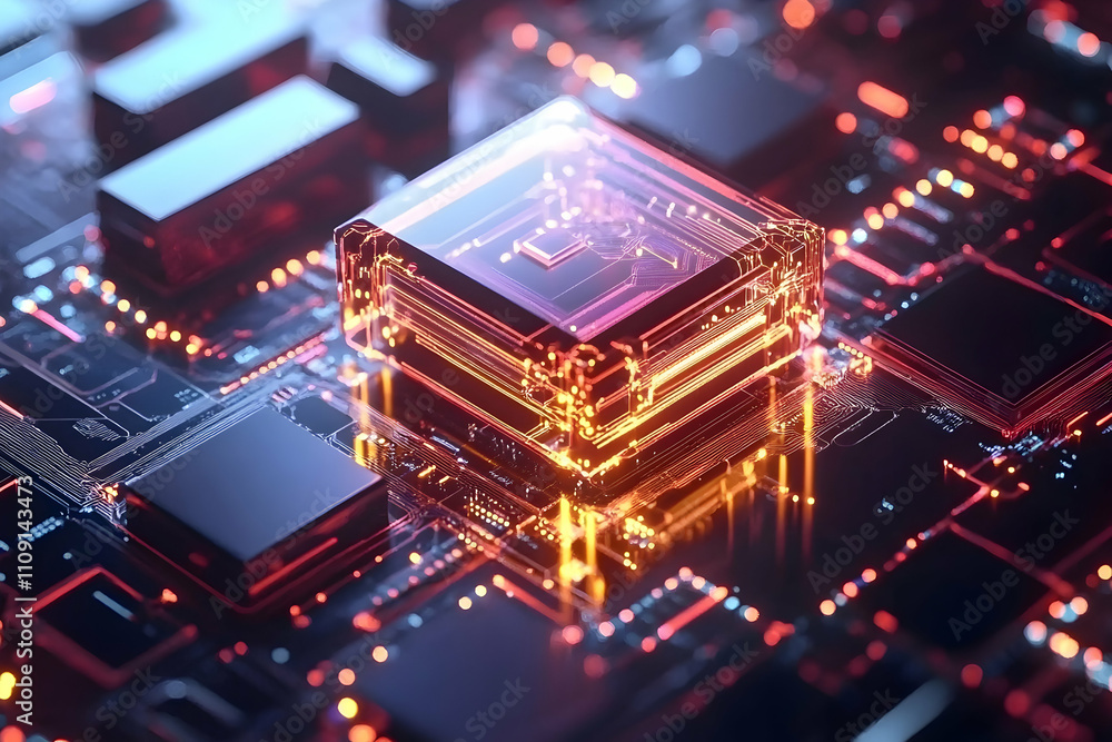 Poster abstract 3d render of illuminated circuitry