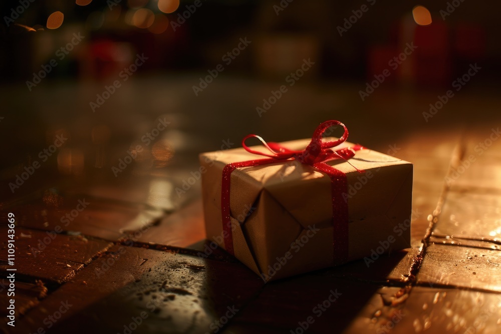 Poster a small white gift box tied with a red ribbon, perfect for wrapping small presents or using as a dec