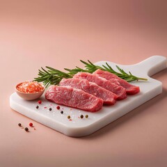Fototapeta premium Fresh Raw Meat on Cutting Board with Seasoning
