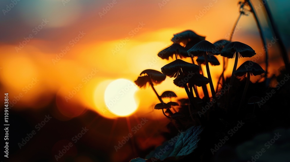 Poster a field of colorful wildflowers illuminated by the warm glow of a setting sun