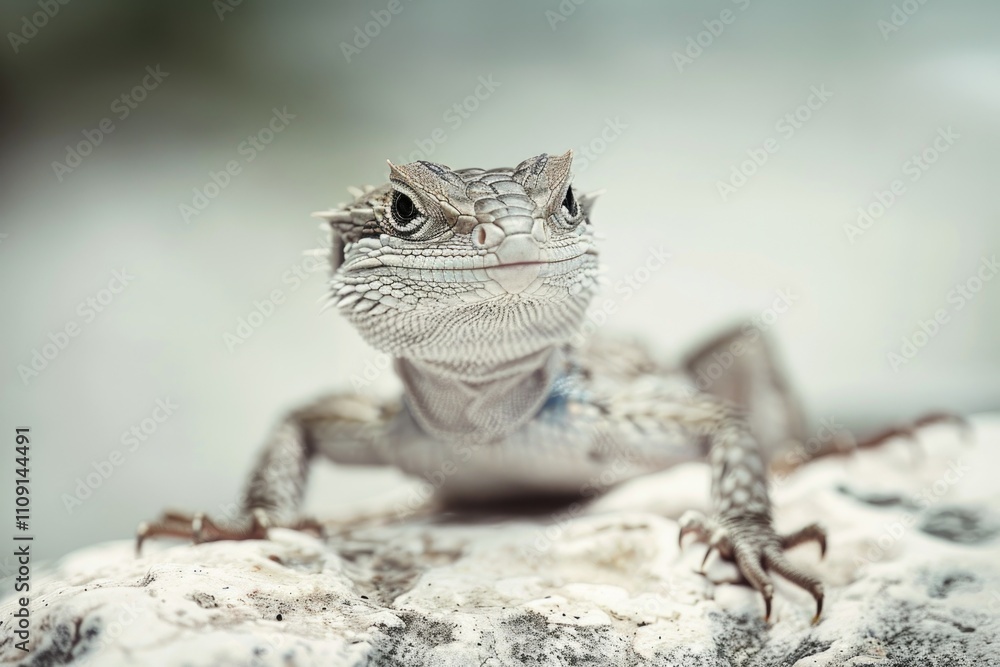 Poster a close-up view of a lizard sitting on a rocky surface, with natural texture and colors