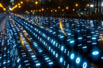 Fototapeta premium Futuristic Digital Matrix with Glowing Binary Code for Technology Design