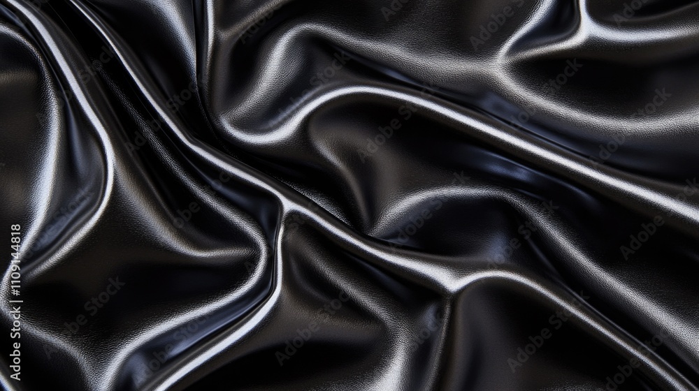 Poster high-contrast image of a shiny black fabric up close