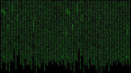 Green matrix background. Technology stream binary code.