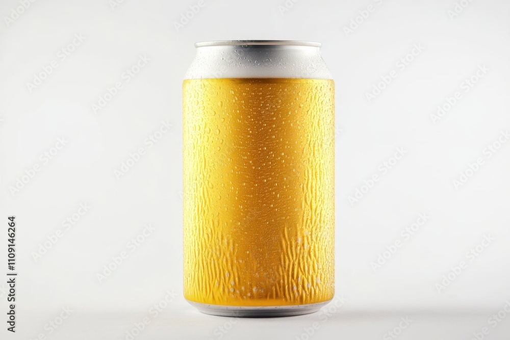 Poster a single can of beer sits on a clean white surface