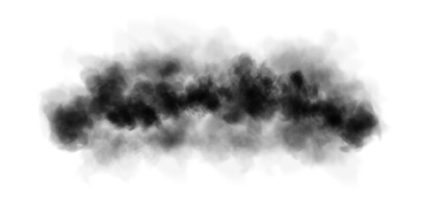 Bright black Smoke Cloud Illustration. Fantastic black smoke. Magic smoke. Smog cloud on podium or stage. Fog vapor over ground or water surface, magic haze.