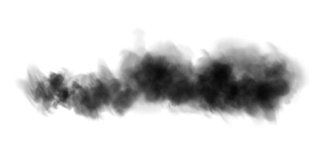 Bright black Smoke Cloud Illustration. Fantastic black smoke. Magic smoke. Smog cloud on podium or stage. Fog vapor over ground or water surface, magic haze.