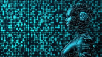 AI Woman Digital Portrait Futuristic Technology Data Background Abstract Art