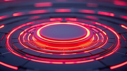 Fototapeta premium Abstract Red Neon Circular Technology Background