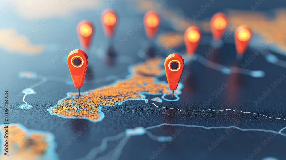 Poster global network map location pins on detailed world map
