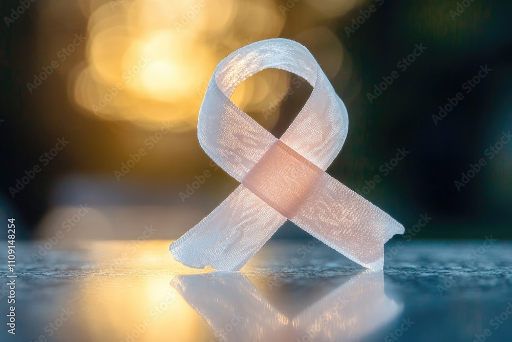 Poster a white ribbon sits on top of a table, simple and elegant