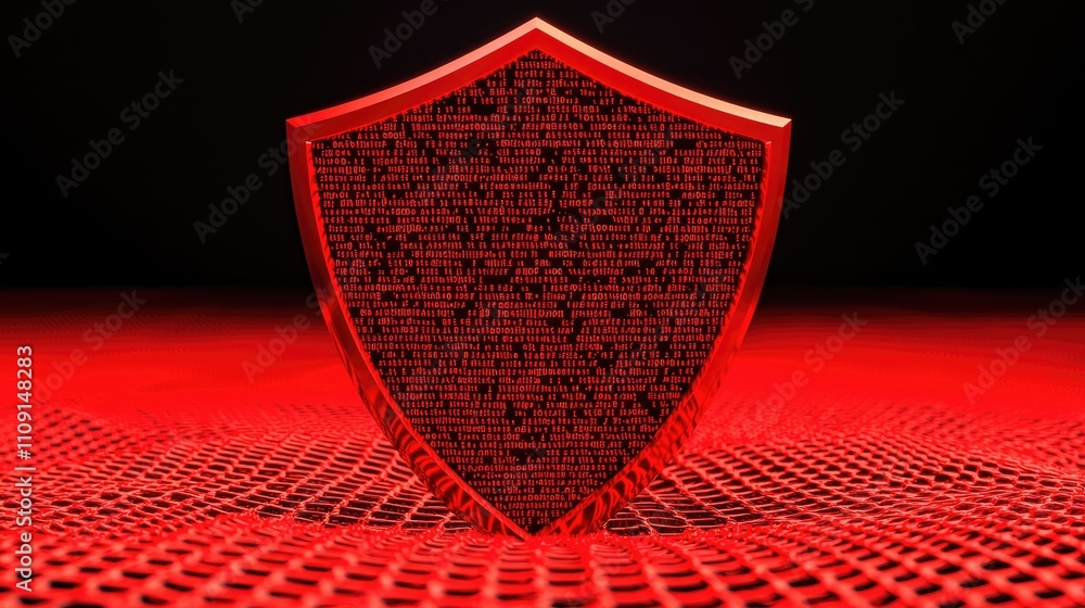 Poster red cyber security shield digital data protection code firewall privacy internet safety network