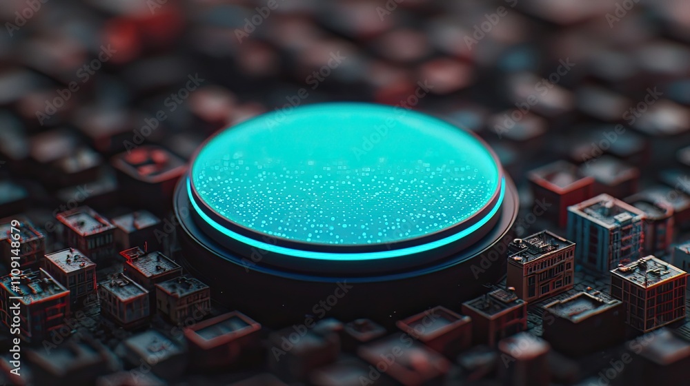 Poster futuristic cityscape glowing button interface digital technology abstract background