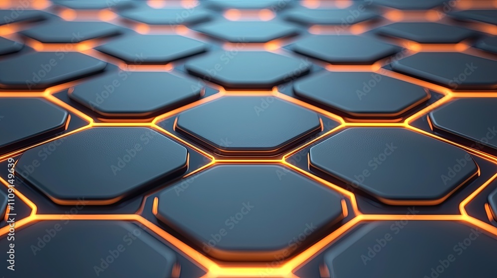 Poster abstract hexagon pattern glowing orange lines technology background