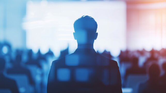Business conference silhouette with diverse audience in corporate setting