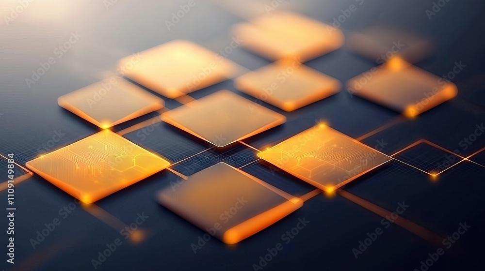 Poster abstract orange circuit board squares tech background digital network