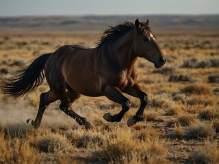Obraz premium Wild horse galloping across a dynamic, open plain.