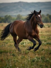 Obraz premium Wild horse galloping across a meadow.
