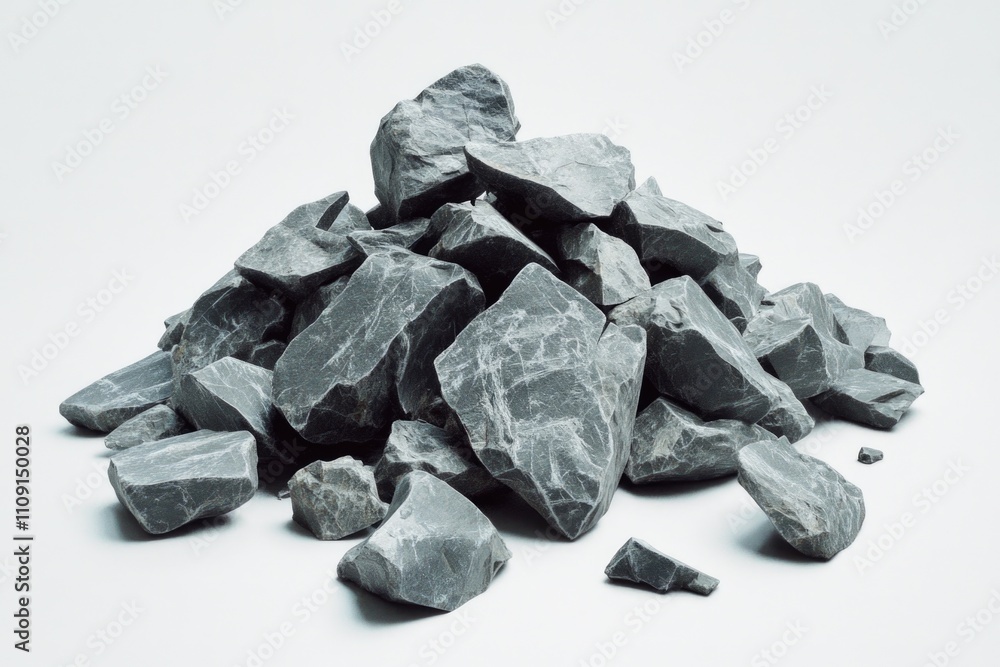 Poster a close-up shot of a pile of rocks placed on a white surface