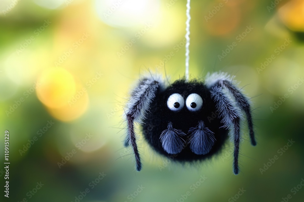 Poster A detailed view of a spider suspended from a thread, showcasing its intricate features