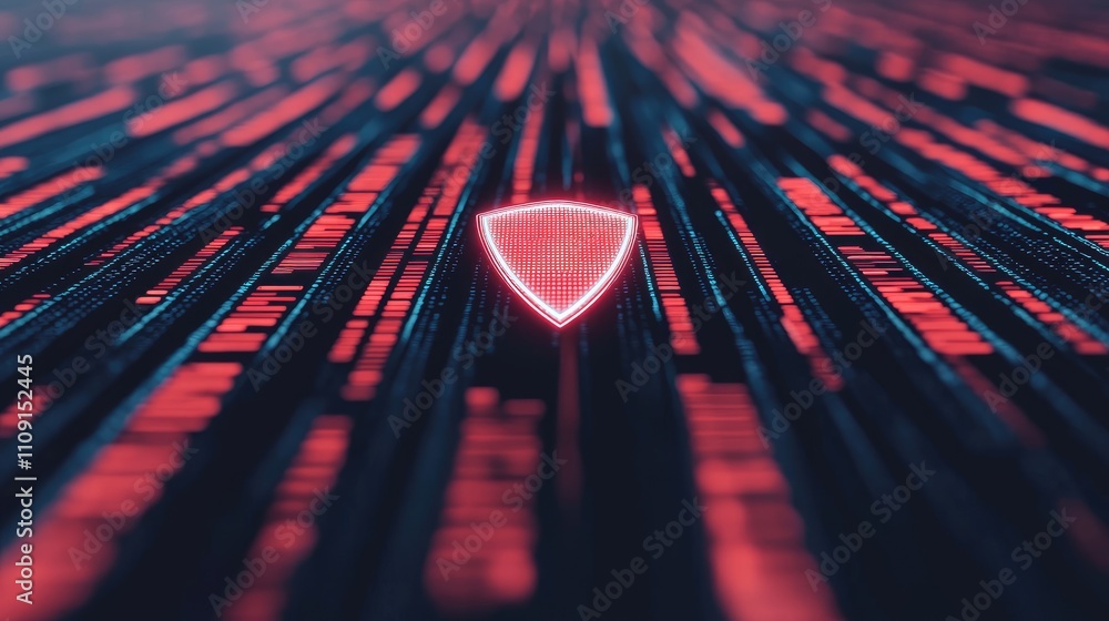 Poster digital shield cyber security data protection network safety firewall privacy red abstract