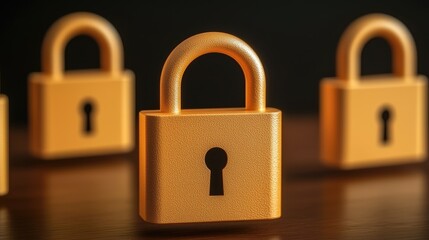 Fototapeta premium Secure Data Protection Gold Padlocks on Wooden Table