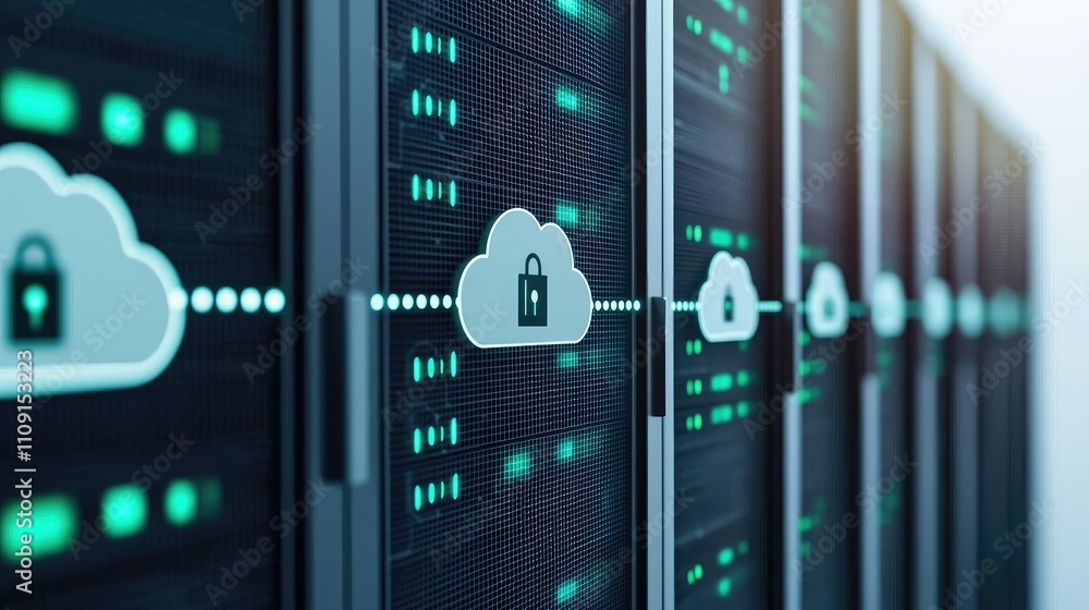 Poster secure cloud data storage server room network technology