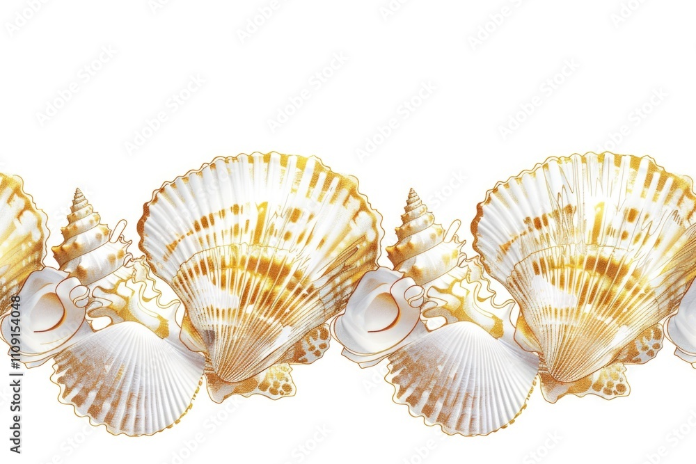 Poster a collection of colorful seashells on a white background