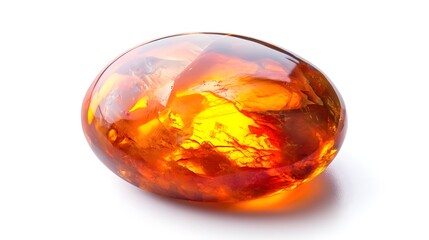 Fire opal stone on white background. Natural fire opal gemstone. A glowing stone on white.