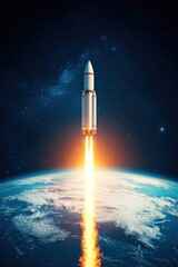 Obraz premium Rocket Launch into Space from Earth Atmosphere