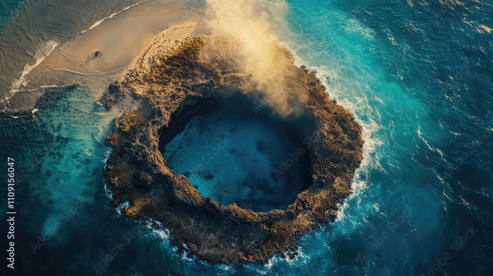 Poster aerial view of a small island surrounded by open waters