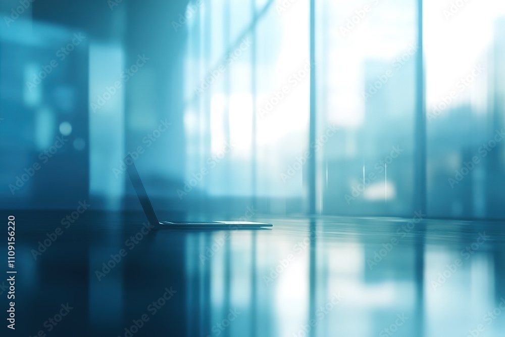 Poster a laptop is on a table in a room with a window