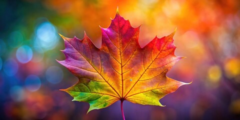 Fototapeta premium A single maple leaf in vibrant autumn colors, showcasing nature's artistry and the beauty of change