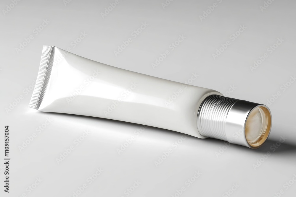 Poster a tube of toothpaste sits on a white surface, ready for use