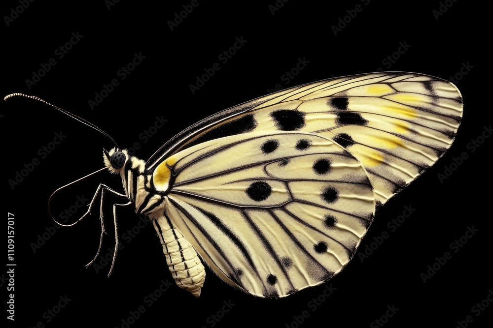 Poster close-up of a butterfly perched on a dark surface, ideal for use in designs and illustrations