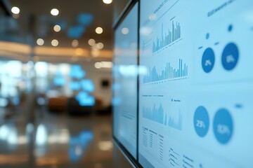 A computer monitor displays a graph with a blue background