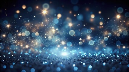 Obraz premium A sparkling blue and gold background with a soft glow of lights and twinkling stars