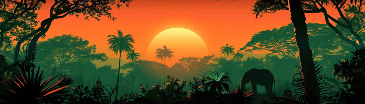 Jungle Safari Sunset: Jungle safari sunset colors like safari orange, jungle green, and sunset red create a jungle safari sunset theme