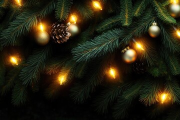 A close-up shot of a Christmas tree lit up with colorful lights, perfect for holiday decorations or seasonal designs