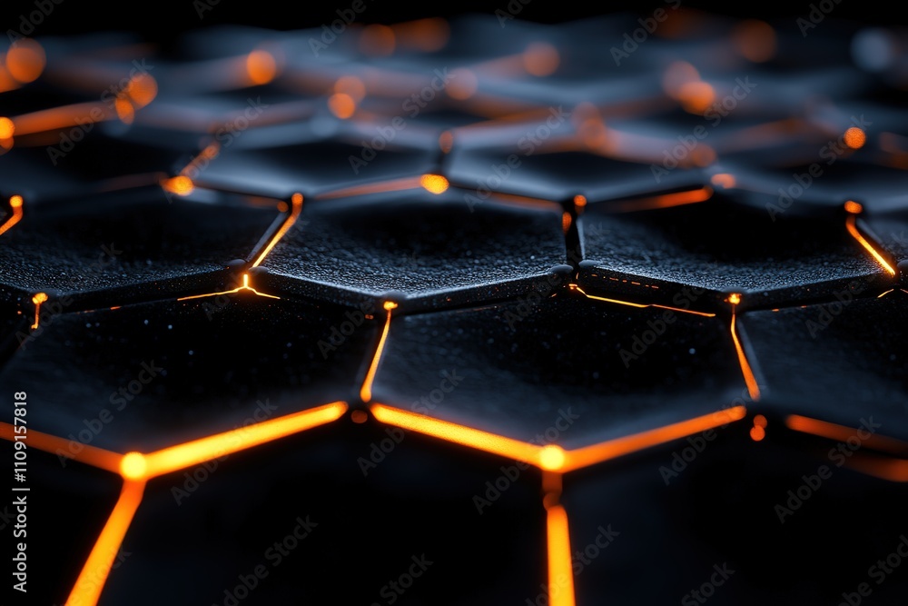 Poster a close up of a black and orange hexagonal pattern