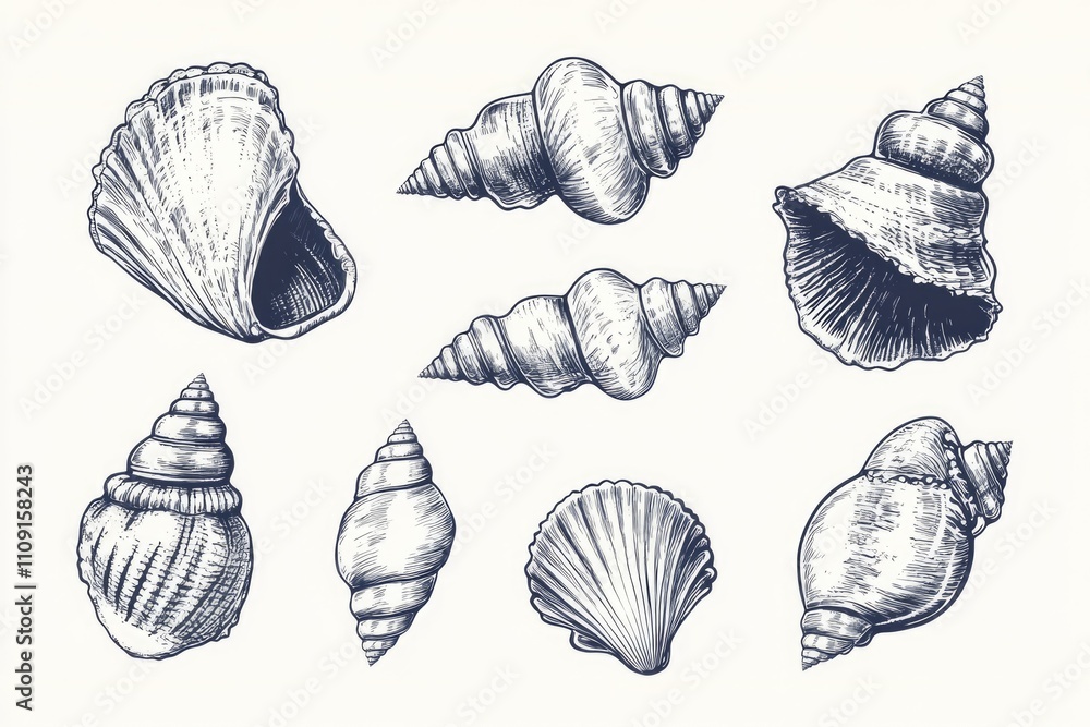 Aufkleber a collection of various shell species found on the beach or in nature