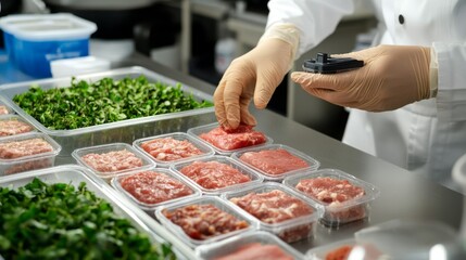 Obraz premium Meat Processing and Quality Control: A Close-Up View