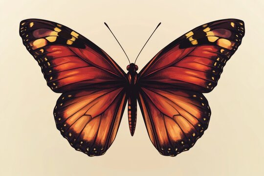 A close-up of a red butterfly with distinctive black spots on its wings, suitable for use in illustrations about nature, conservation, or as a decorative element