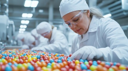 Inspecting colorful candies: food technologists ensuring quality and safety in the confectionery industry