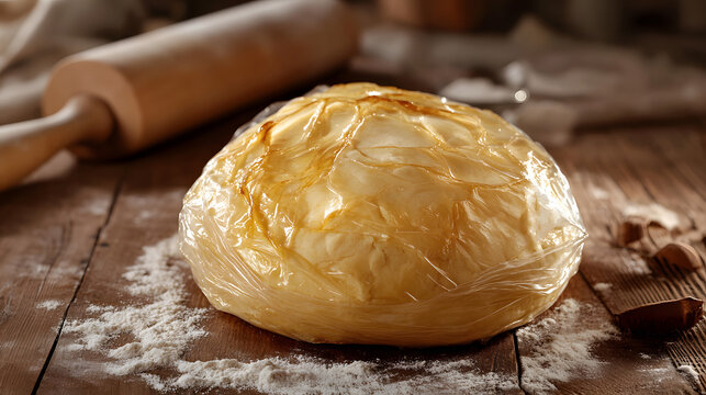 The Art of Pastry Making: A Close-Up of Golden Shortcrust Dough on a Floured Surface